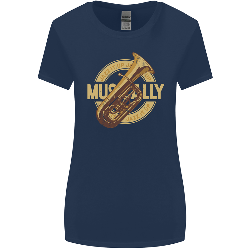 Tuba Brass Musical Instrument Jazz Womens Wider Cut T-Shirt Navy Blue