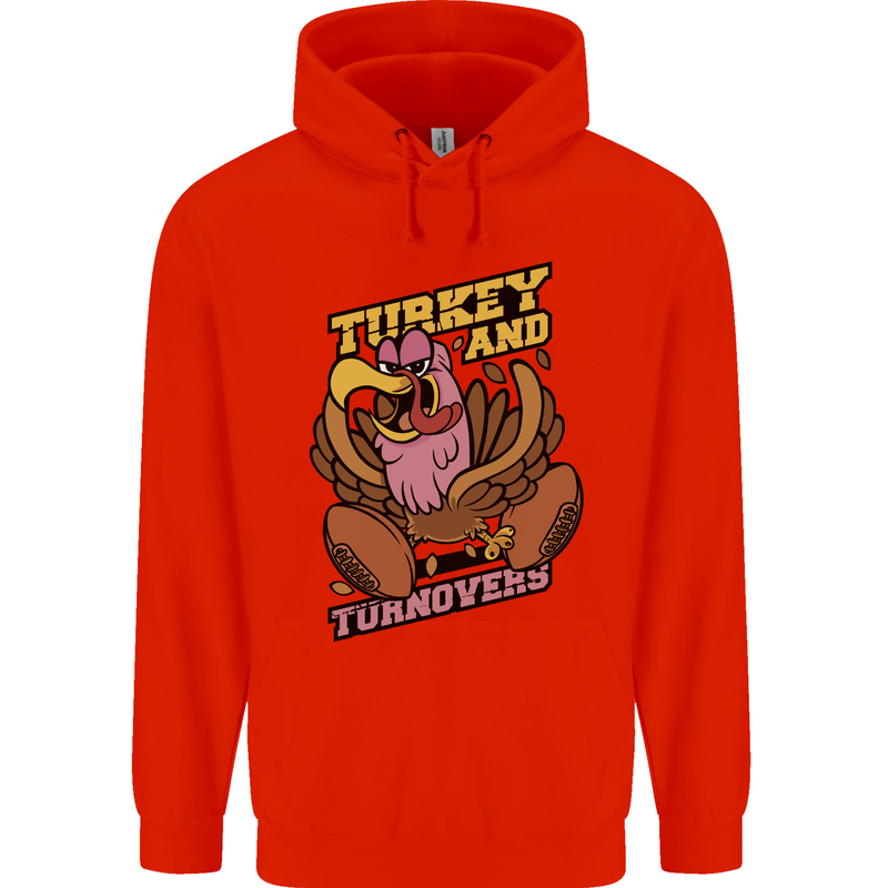 Turkey USA American Football Thanks Giving Mens 80% Cotton Hoodie Bright Red