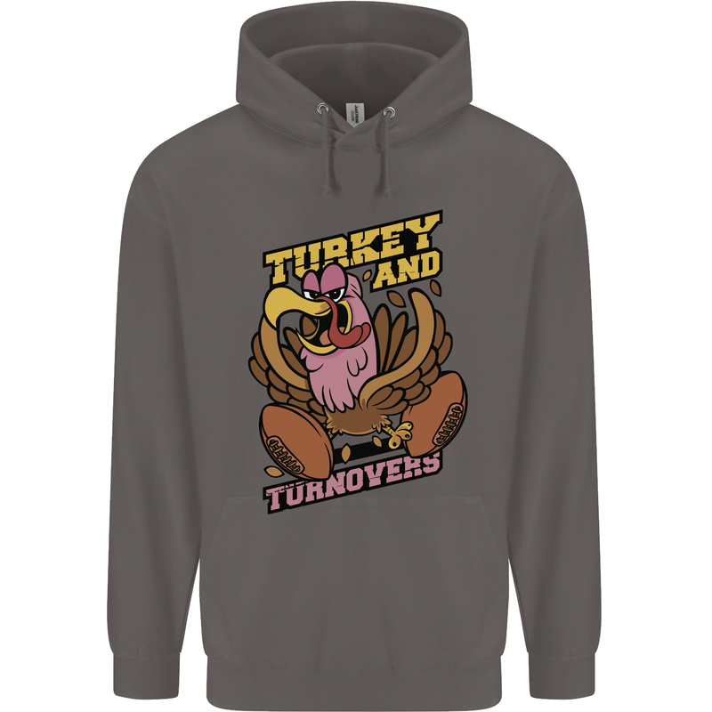 Turkey USA American Football Thanks Giving Mens 80% Cotton Hoodie Charcoal