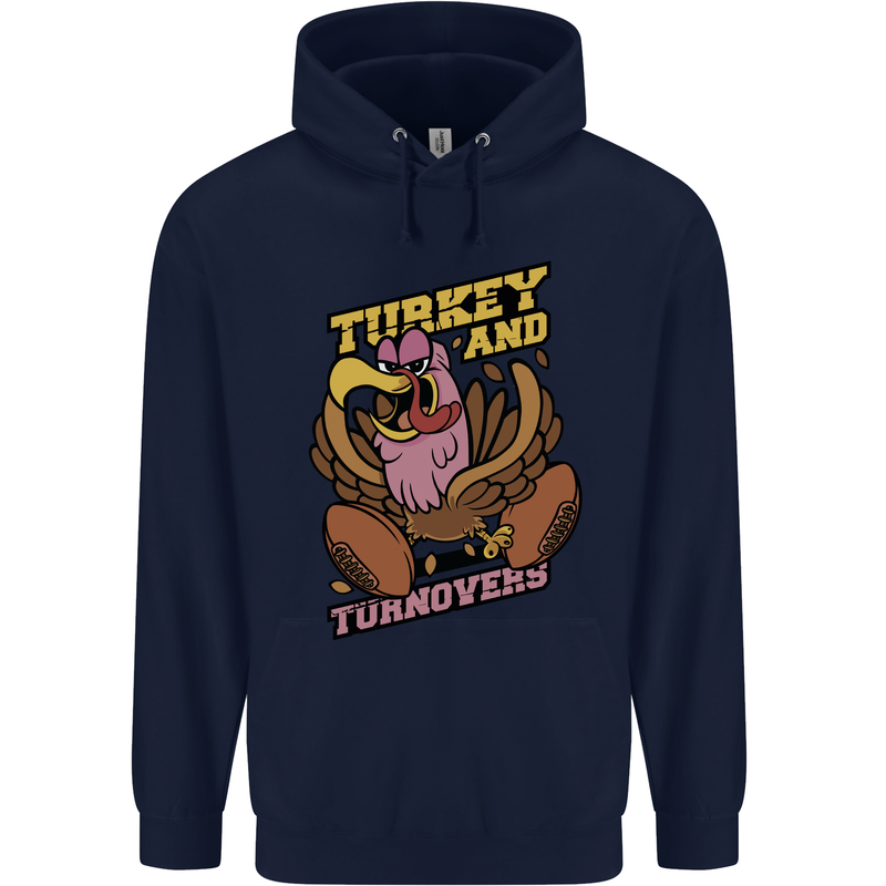 Turkey USA American Football Thanks Giving Mens 80% Cotton Hoodie Navy Blue