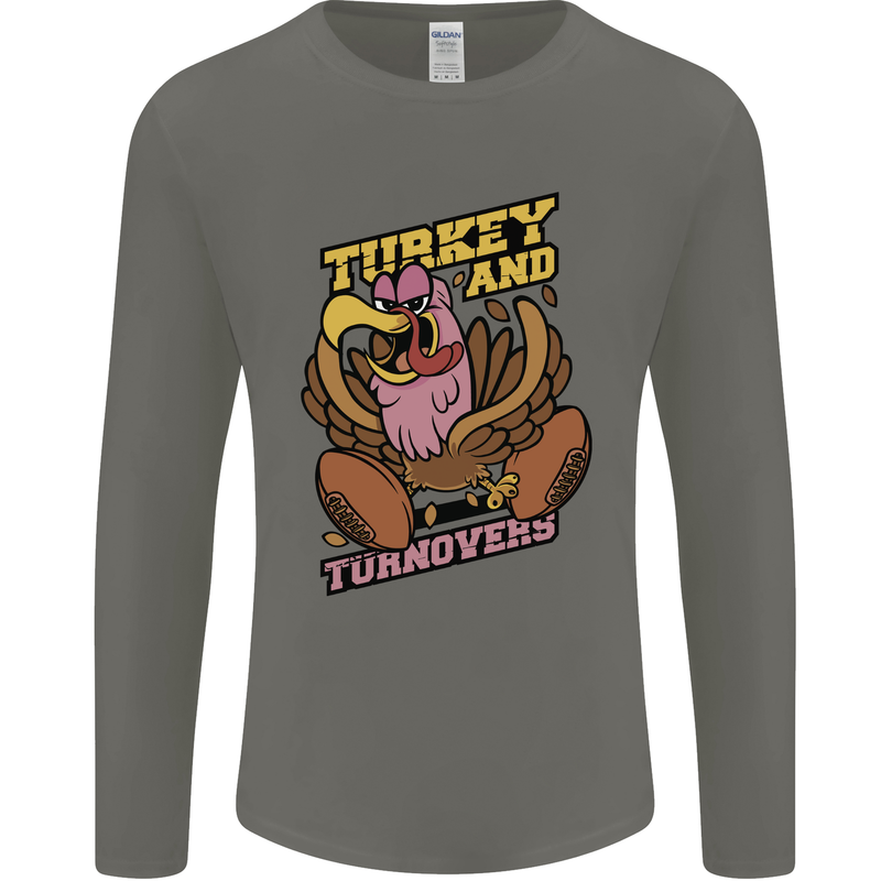 Turkey USA American Football Thanks Giving Mens Long Sleeve T-Shirt Charcoal