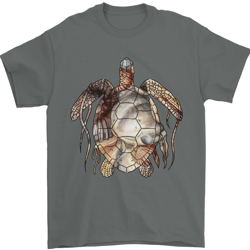 Turtle Art Mens T-Shirt 100% Cotton Charcoal