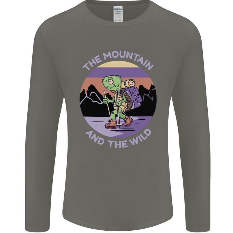 Turtle Hiking Trekking Tortoise Camping Mens Long Sleeve T-Shirt Charcoal