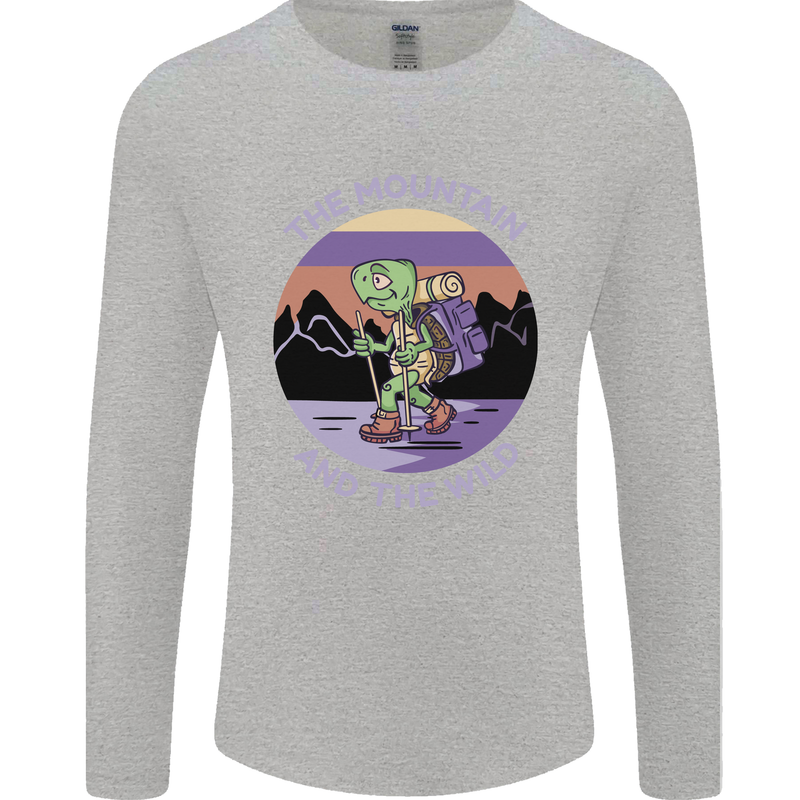 Turtle Hiking Trekking Tortoise Camping Mens Long Sleeve T-Shirt Sports Grey