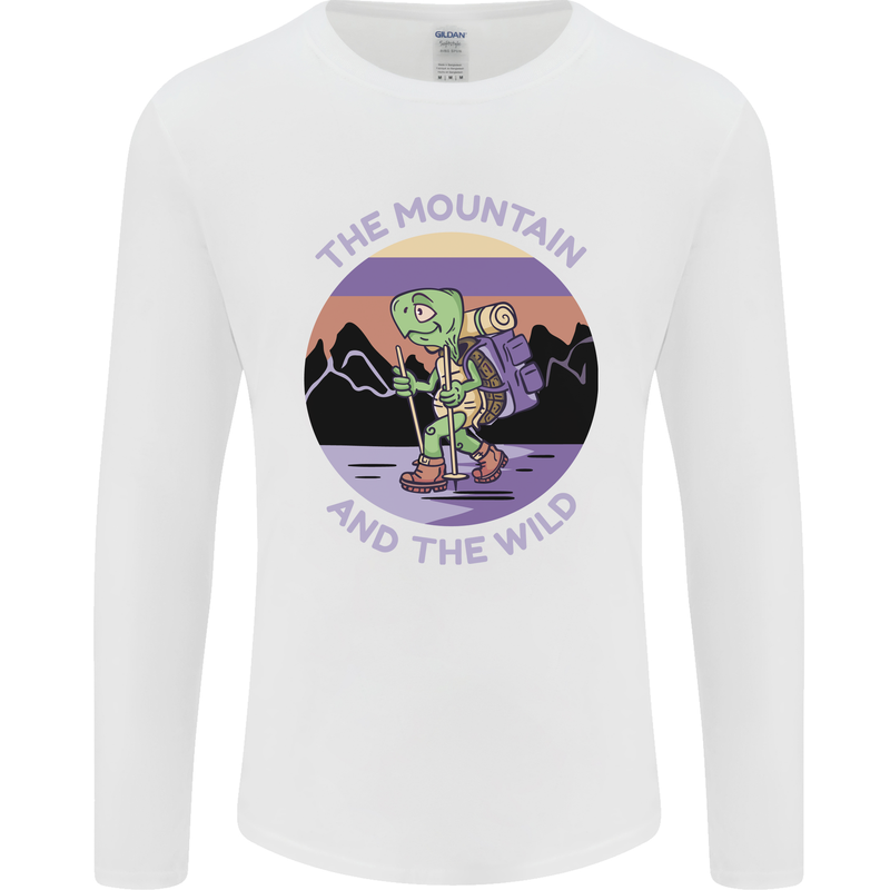 Turtle Hiking Trekking Tortoise Camping Mens Long Sleeve T-Shirt White