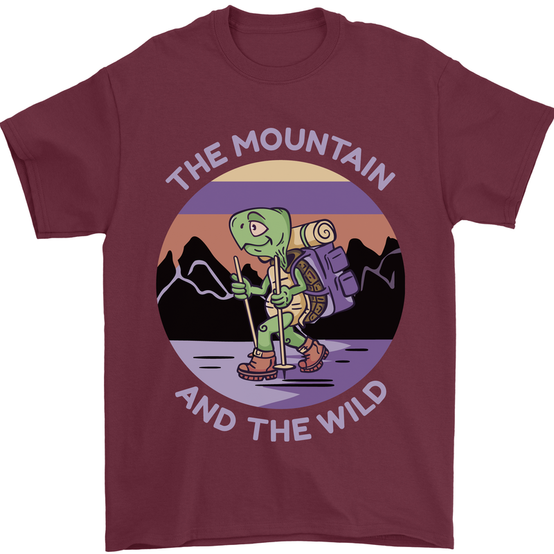 Turtle Hiking Trekking Tortoise Camping Mens T-Shirt 100% Cotton Maroon