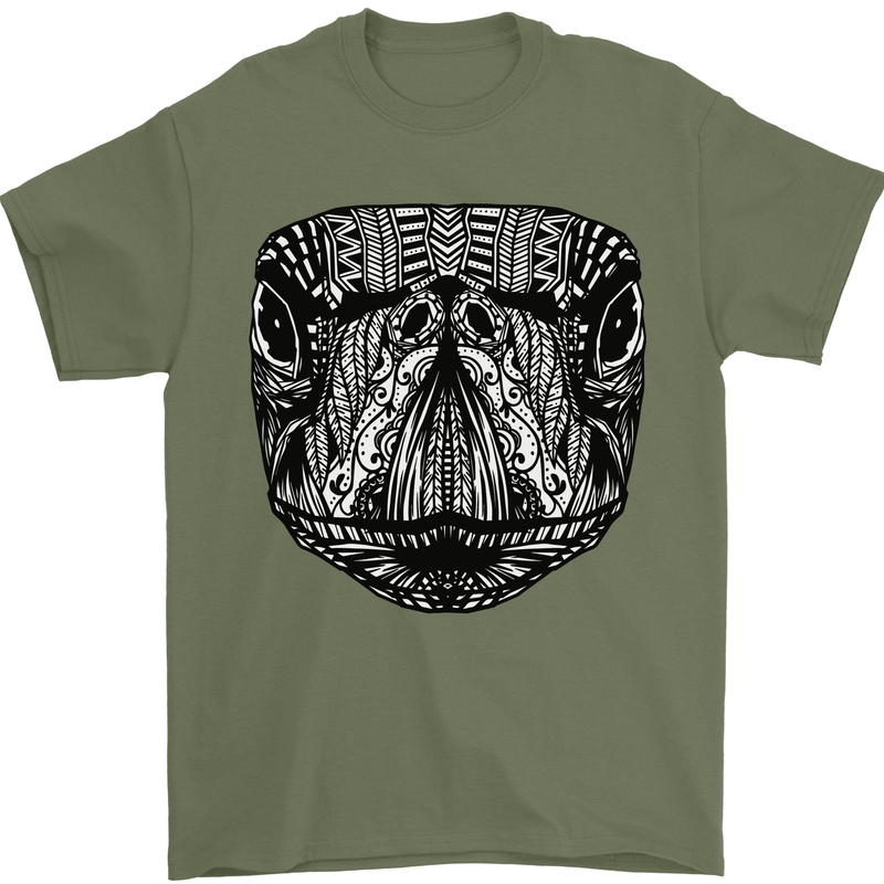 Turtle Mandala Art Tortoise Mens T-Shirt 100% Cotton Military Green