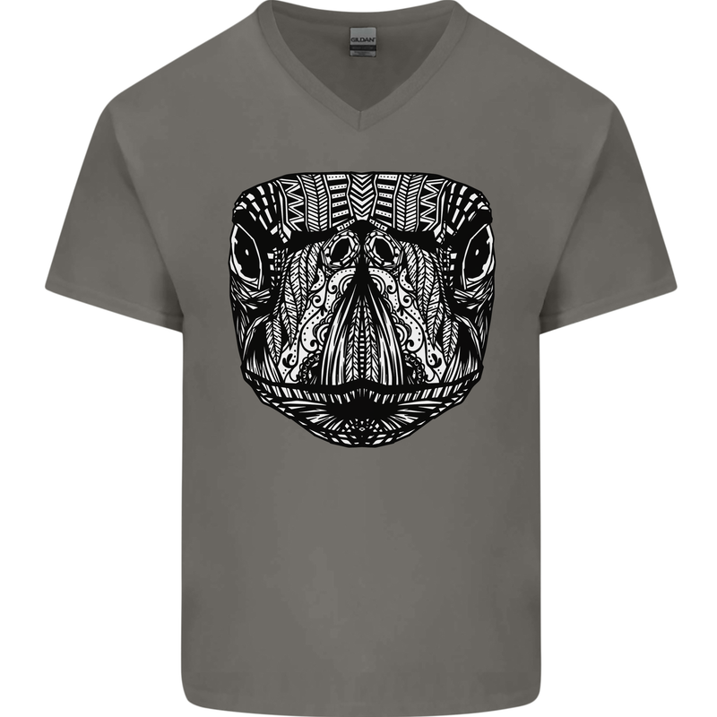 Turtle Mandala Art Tortoise Mens V-Neck Cotton T-Shirt Charcoal