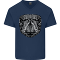 Turtle Mandala Art Tortoise Mens V-Neck Cotton T-Shirt Navy Blue
