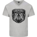 Turtle Mandala Art Tortoise Mens V-Neck Cotton T-Shirt Sports Grey