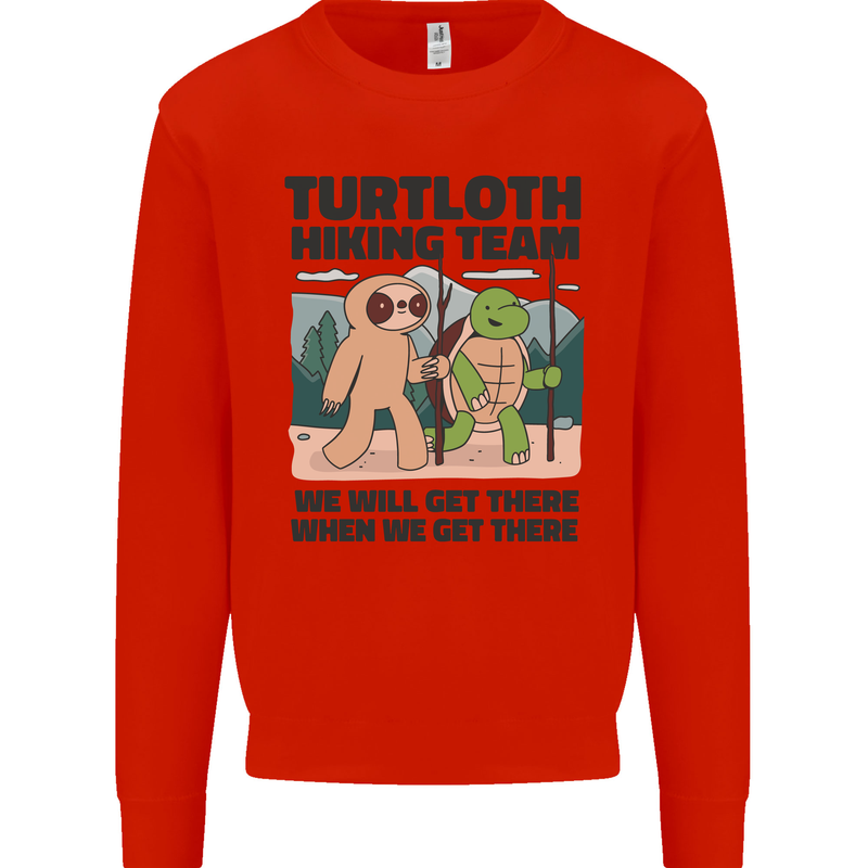 Turtloth Hiking Team Hiking Turtle Sloth Mens Sweatshirt Jumper Bright Red