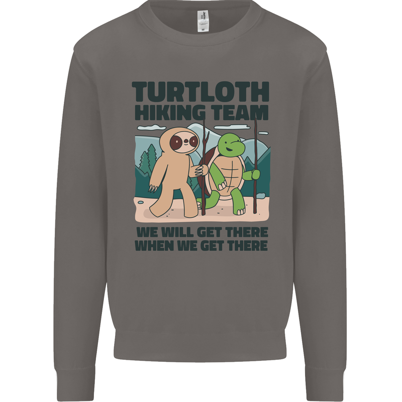 Turtloth Hiking Team Hiking Turtle Sloth Mens Sweatshirt Jumper Charcoal