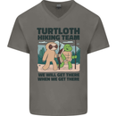 Turtloth Hiking Team Hiking Turtle Sloth Mens V-Neck Cotton T-Shirt Charcoal