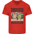Turtloth Hiking Team Hiking Turtle Sloth Mens V-Neck Cotton T-Shirt Red