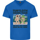 Turtloth Hiking Team Hiking Turtle Sloth Mens V-Neck Cotton T-Shirt Royal Blue