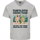 Turtloth Hiking Team Hiking Turtle Sloth Mens V-Neck Cotton T-Shirt Sports Grey