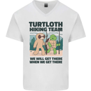 Turtloth Hiking Team Hiking Turtle Sloth Mens V-Neck Cotton T-Shirt White