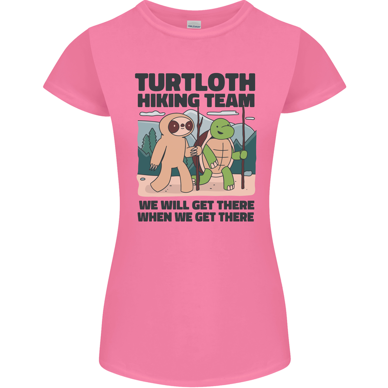 Turtloth Hiking Team Hiking Turtle Sloth Womens Petite Cut T-Shirt Azalea