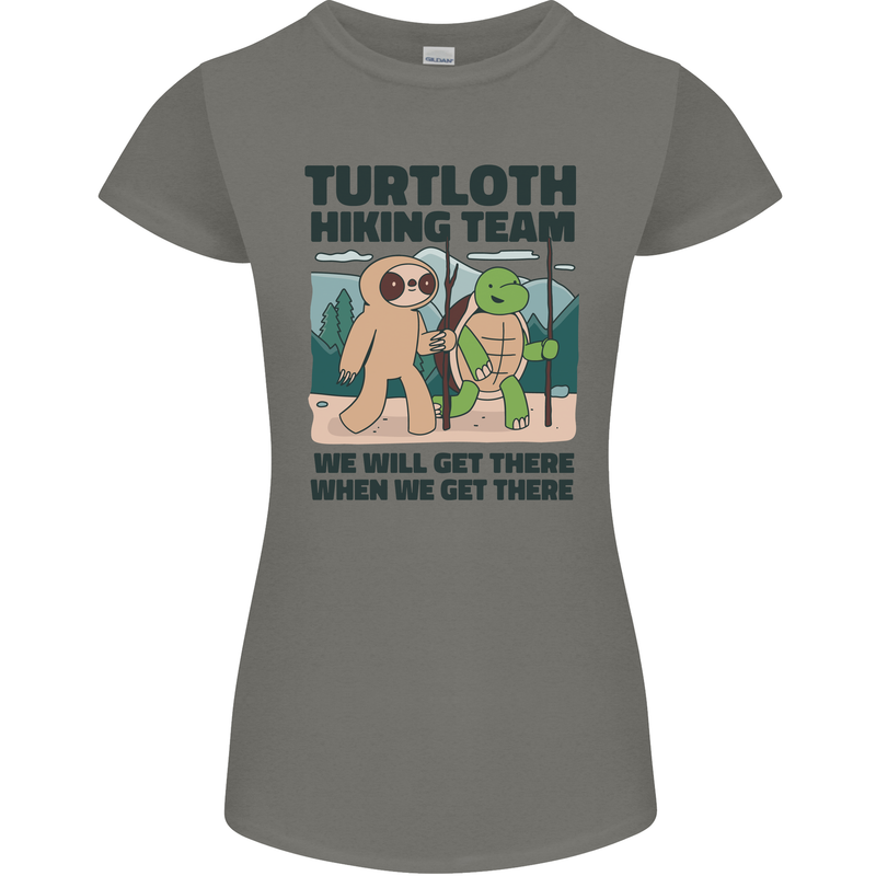 Turtloth Hiking Team Hiking Turtle Sloth Womens Petite Cut T-Shirt Charcoal