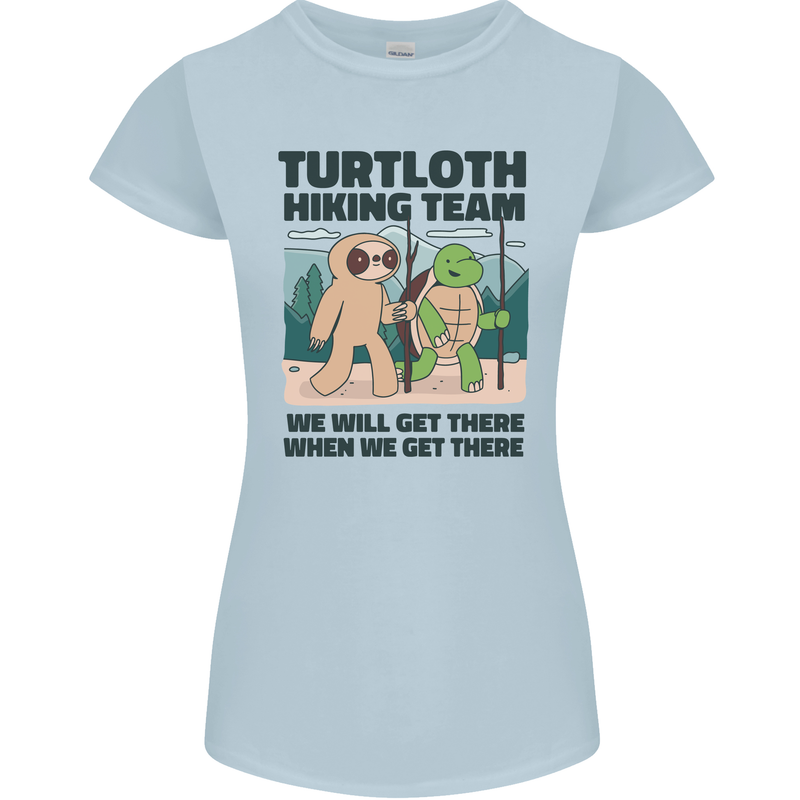Turtloth Hiking Team Hiking Turtle Sloth Womens Petite Cut T-Shirt Light Blue