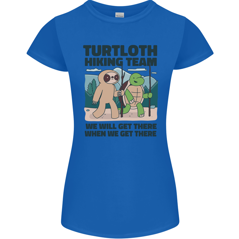Turtloth Hiking Team Hiking Turtle Sloth Womens Petite Cut T-Shirt Royal Blue