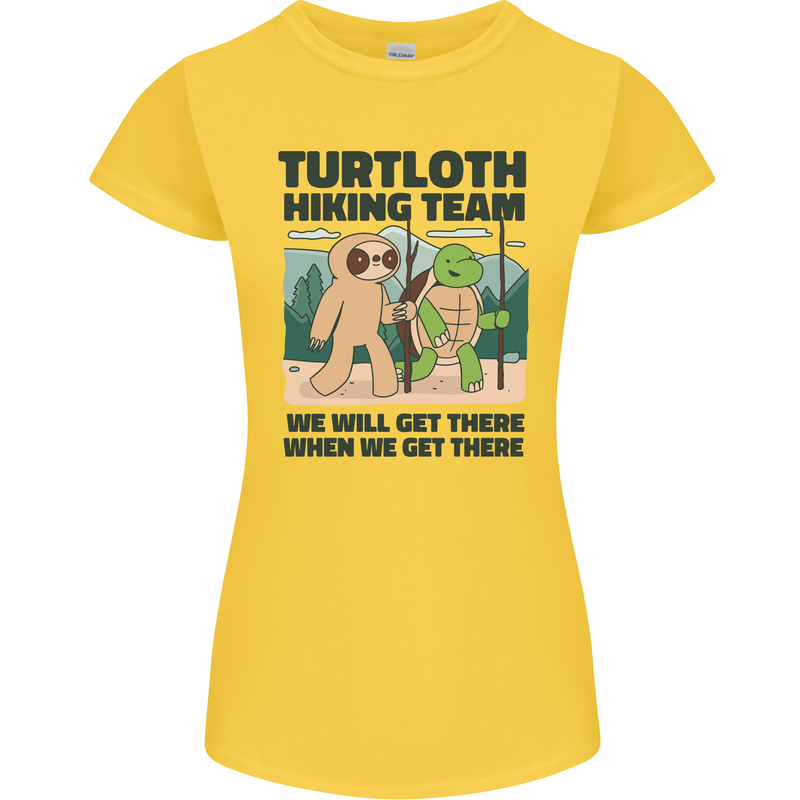 Turtloth Hiking Team Hiking Turtle Sloth Womens Petite Cut T-Shirt Yellow