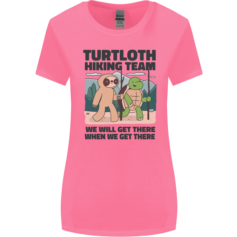 Turtloth Hiking Team Hiking Turtle Sloth Womens Wider Cut T-Shirt Azalea