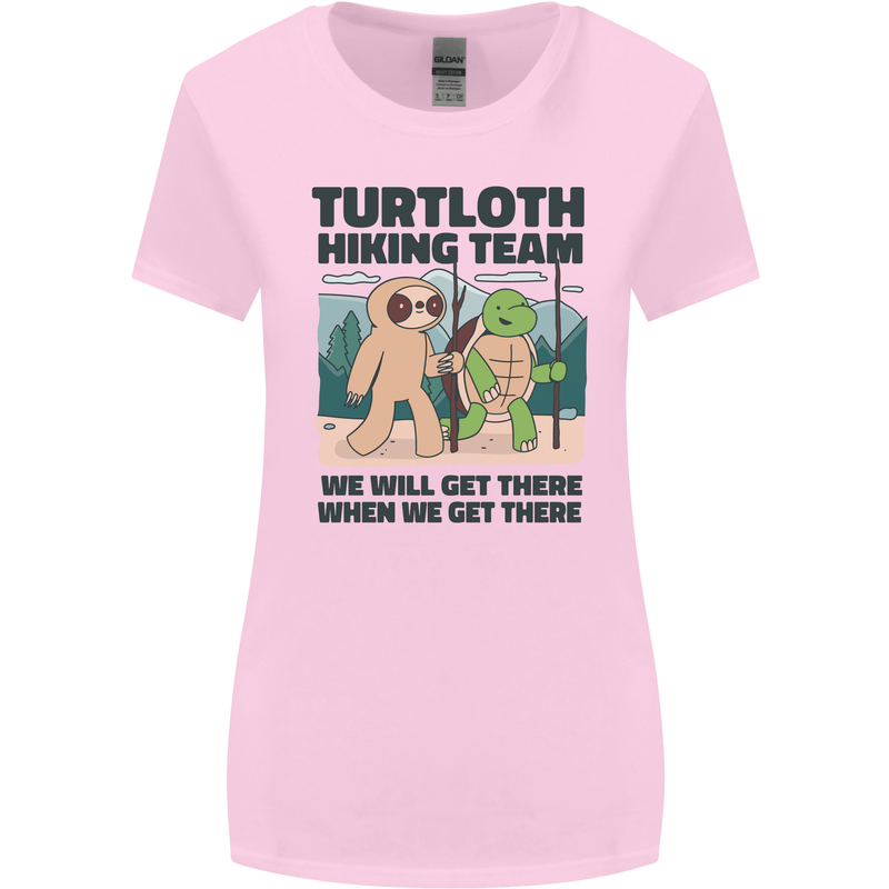 Turtloth Hiking Team Hiking Turtle Sloth Womens Wider Cut T-Shirt Light Pink