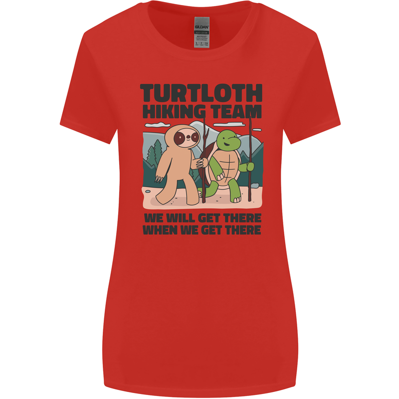 Turtloth Hiking Team Hiking Turtle Sloth Womens Wider Cut T-Shirt Red