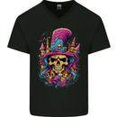 Twisted Skull LSD Fantasy Magic Mushrooms Mens V-Neck Cotton T-Shirt Black