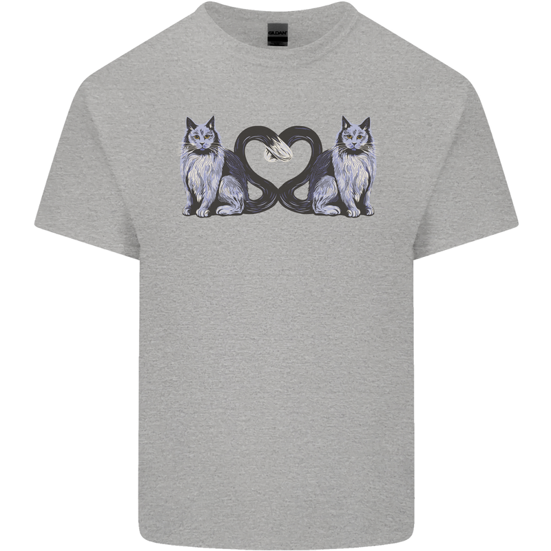 Two Heart Tailed Cats Love Kids T-Shirt Childrens Sports Grey