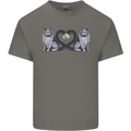 Two Heart Tailed Cats Love Mens Cotton T-Shirt Tee Top Charcoal