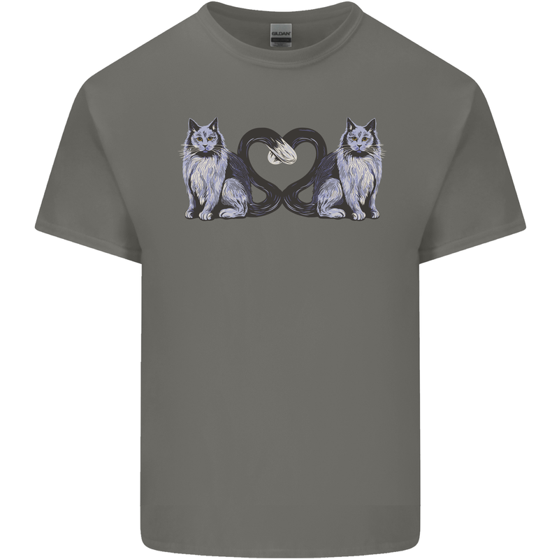 Two Heart Tailed Cats Love Mens Cotton T-Shirt Tee Top Charcoal