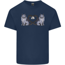 Two Heart Tailed Cats Love Mens Cotton T-Shirt Tee Top Navy Blue