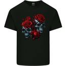 Two Skulls With Roses Gothic Goth Kids T-Shirt Childrens Black