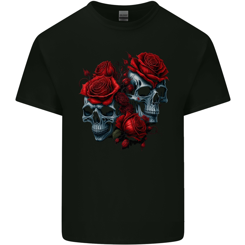 Two Skulls With Roses Gothic Goth Kids T-Shirt Childrens Black