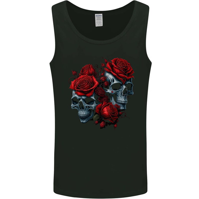 Two Skulls With Roses Gothic Goth Mens Vest Tank Top Black