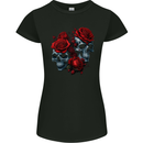 Two Skulls With Roses Gothic Goth Womens Petite Cut T-Shirt Black