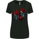 Two Skulls With Roses Gothic Goth Womens Wider Cut T-Shirt Black