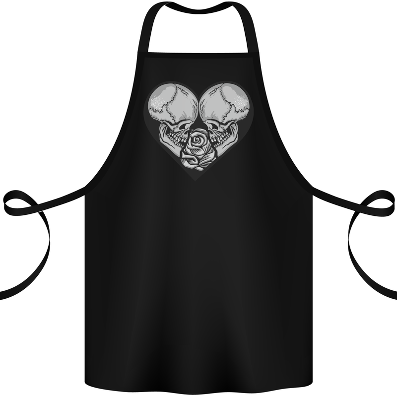 Two Skulls a Heart and Rose Gothic Goth Love Cotton Apron 100% Organic Black