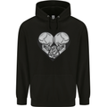 Two Skulls a Heart and Rose Gothic Goth Love Mens 80% Cotton Hoodie Black