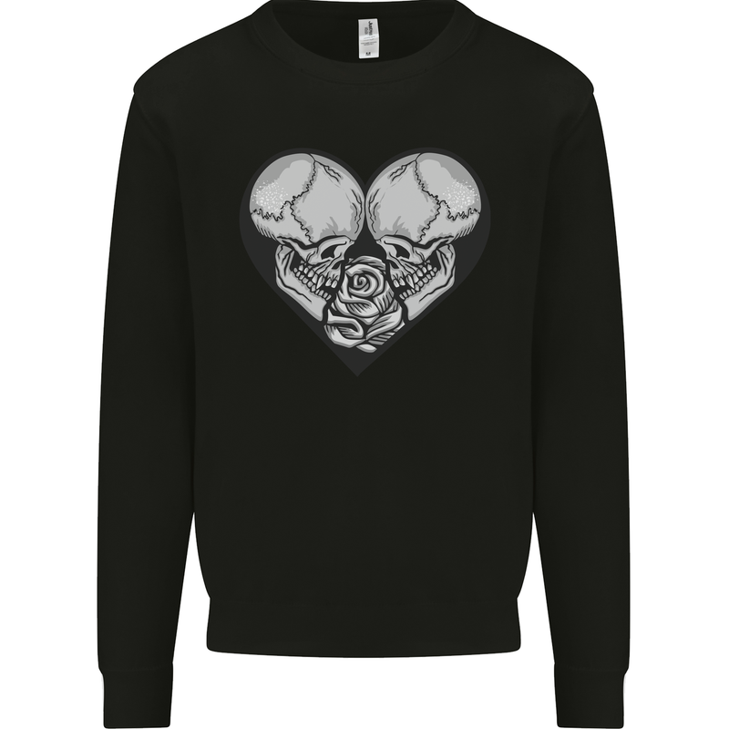 Two Skulls a Heart and Rose Gothic Goth Love Mens Sweatshirt Jumper Black