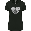 Two Skulls a Heart and Rose Gothic Goth Love Womens Wider Cut T-Shirt Black