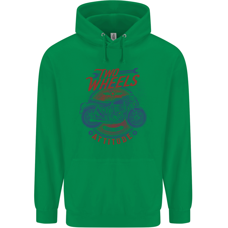 Two Wheels Attitude Motorcycle Biker Motorbike Childrens Kids Hoodie Irish Green