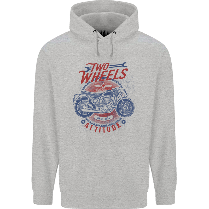Two Wheels Attitude Motorcycle Biker Motorbike Childrens Kids Hoodie Sports Grey