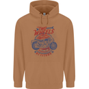 Two Wheels Attitude Motorcycle Biker Motorbike Mens 80% Cotton Hoodie Caramel Latte