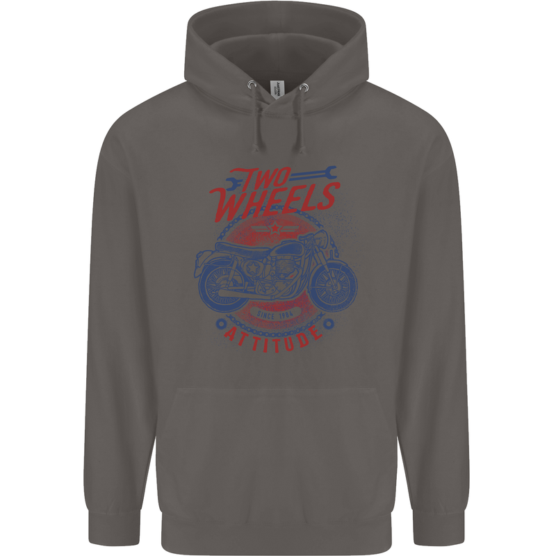Two Wheels Attitude Motorcycle Biker Motorbike Mens 80% Cotton Hoodie Charcoal