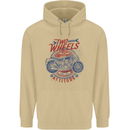 Two Wheels Attitude Motorcycle Biker Motorbike Mens 80% Cotton Hoodie Sand