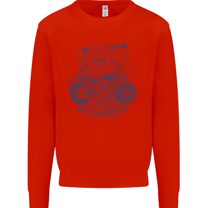 Two Wheels Attitude Motorcycle Biker Motorbike Mens Sweatshirt Jumper Bright Red