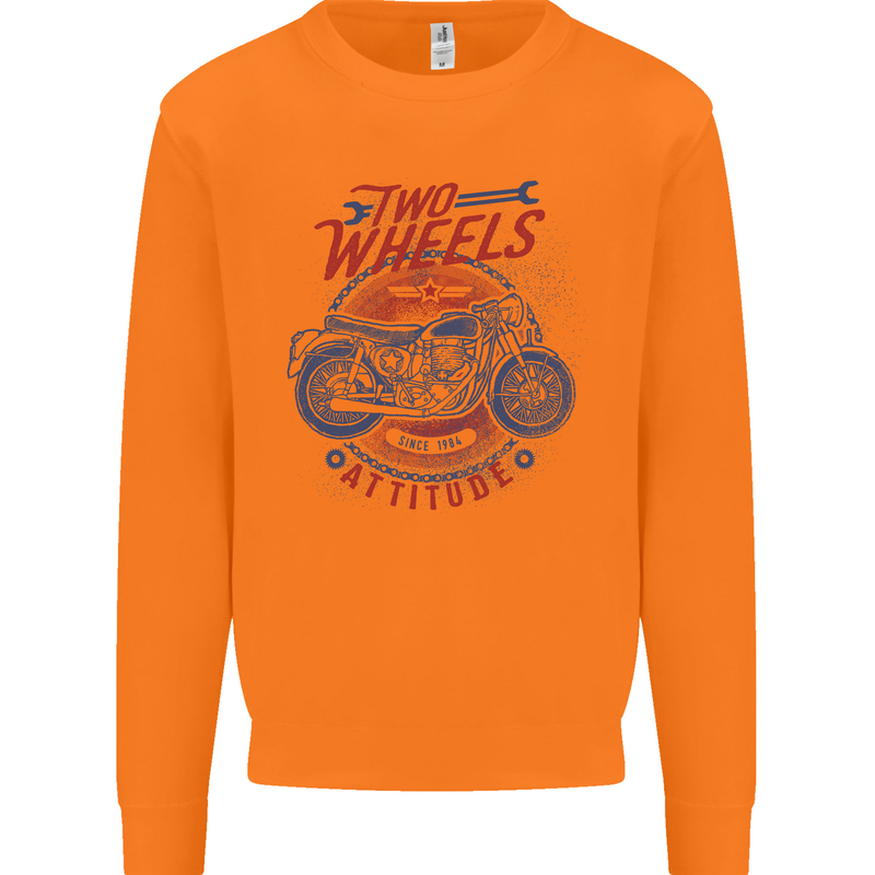 Two Wheels Attitude Motorcycle Biker Motorbike Mens Sweatshirt Jumper Orange